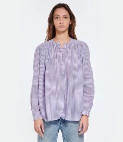 Laurence Bras Blouse Cigar Coton Rayures Rose Bleu -Majestic Filatures shop lbras look20230203 156