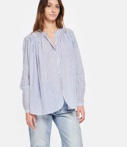 Laurence Bras Blouse Cigar Coton Rayures Bleu 7 Laurence Bras Blouse Cigar Coton Rayures Bleu -Majestic Filatures shop lbras look20230203 481