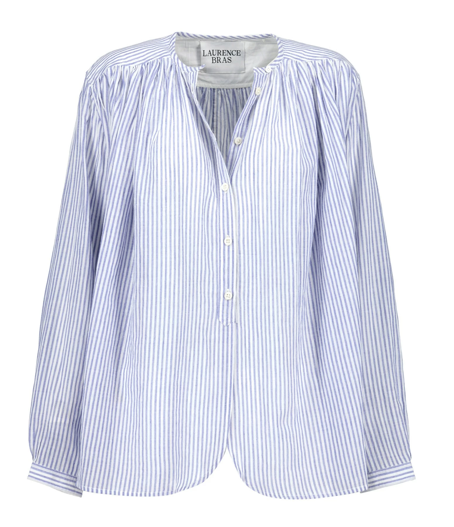 Laurence Bras Blouse Cigar Coton Rayures Bleu 1 Laurence Bras Blouse Cigar Coton Rayures Bleu