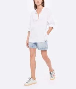 LES FÉLICITÉS Blouse Coton Blanc Rose, Exclusivité Lulli -Majestic Filatures shop lesfe look20220629 11