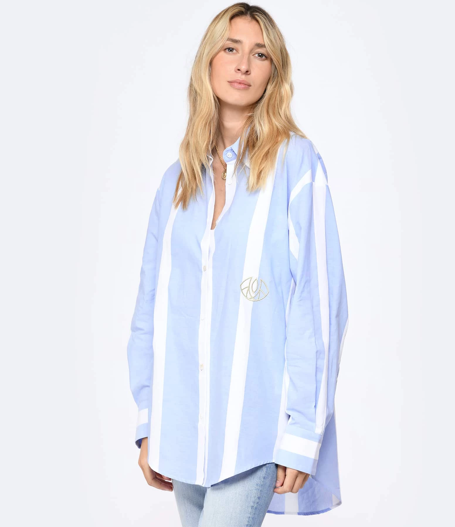 LES FÉLICITÉS Chemise Félicy Rayée Bleu Large, Pierre De Protection 3 LES FÉLICITÉS Chemise Félicy Rayée Bleu Large, Pierre De Protection – Image 3