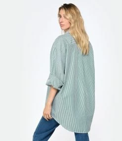 LES FÉLICITÉS Chemise Félicy Rayée Kaki, Pierre De Protection -Majestic Filatures shop lesfe look20230113 50