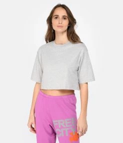 LOULOU STUDIO Tee-shirt Court Gupo Coton Gris -Majestic Filatures shop loulo look20221206 412