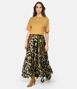 LOULOU STUDIO Tee-shirt Court Gupo Coton Camel -Majestic Filatures shop loulo look20221206 419