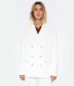 LOULOU STUDIO Blazer Sara Coton Ivoire -Majestic Filatures shop loulo look20221214 538