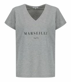 Tee-shirt Lulli Marseille Col V Coton Gris, Collaboration Jeanne Vouland X Lulli