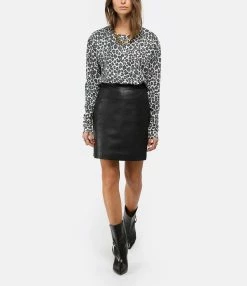 MAISON STANDARDS Jupe Cuir Noir -Majestic Filatures shop maiso look20201118 427