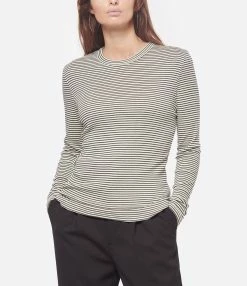 MAISON STANDARDS Tee-shirt Emannuella Rayures Noir Crème -Majestic Filatures shop maiso look20221110 38