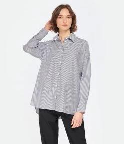 MAISON STANDARDS Chemise Linda Coton Rayures Noir -Majestic Filatures shop maiso look20221205 17