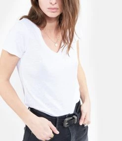 MAJESTIC FILATURES Tee-shirt Lisa Col V Lin Blanc -Majestic Filatures shop majes look20200129 542 1