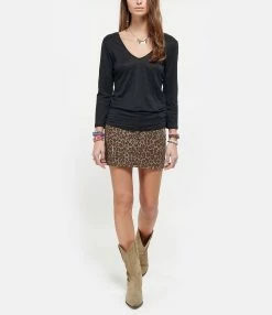 MAJESTIC FILATURES Tee-shirt Manches 3/4 Col V Lin Noir -Majestic Filatures shop majes look20210106 282