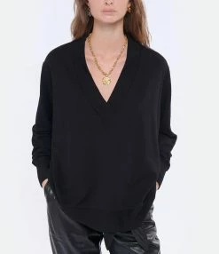 MAJESTIC FILATURES Pull Col V Noir -Majestic Filatures shop majes look20210928 149