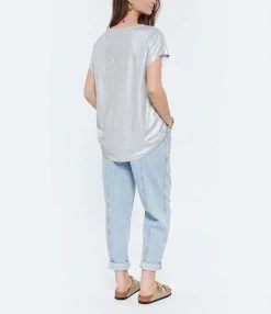 MAJESTIC FILATURES Tee-shirt Lin Col V Argenté Métallisé -Majestic Filatures shop majes look20220331 333