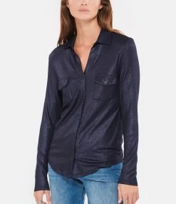 MAJESTIC FILATURES Chemise Métallique Navy -Majestic Filatures shop majes look20220907 328