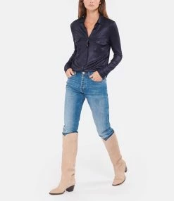 MAJESTIC FILATURES Chemise Métallique Navy -Majestic Filatures shop majes look20220907 339