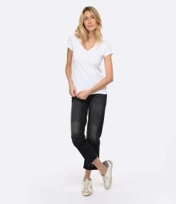MAJESTIC FILATURES Tee-shirt Julia Col V Coton Blanc -Majestic Filatures shop majes look20230111 295