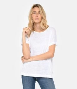 MAJESTIC FILATURES Tee-shirt Col Rond Lin Blanc -Majestic Filatures shop majes look20230111 503