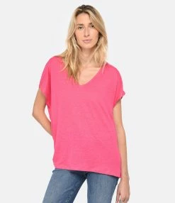 MAJESTIC FILATURES Tee-shirt Col V Lin Flamingo 7 MAJESTIC FILATURES Tee-shirt Col V Lin Flamingo -Majestic Filatures shop majes look20230111 528