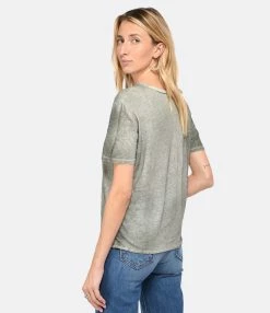 MAJESTIC FILATURES Tee-shirt Col Rond Lin Kaki -Majestic Filatures shop majes look20230111 579