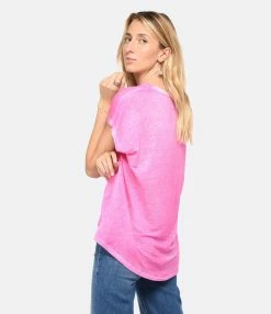 MAJESTIC FILATURES Tee-shirt Col V Lin Flamingo -Majestic Filatures shop majes look20230111 598