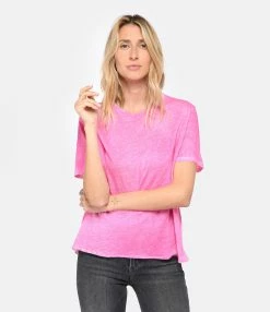 MAJESTIC FILATURES Tee-shirt Col Rond Lin Flamingo -Majestic Filatures shop majes look20230111 663