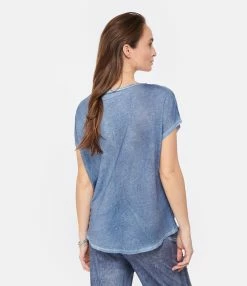 MAJESTIC FILATURES Tee-shirt Col V Lin Océan -Majestic Filatures shop majes look20230126 482