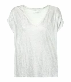 MAJESTIC FILATURES Tee-shirt Lin Col V Argenté Métallisé