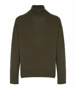 MAJESTIC FILATURES Pull Col Montant Laine Cachemire Kaki