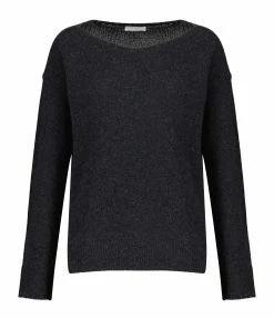 MAJESTIC FILATURES Pull Col Bateau Laine Cachemire Anthracite Chiné