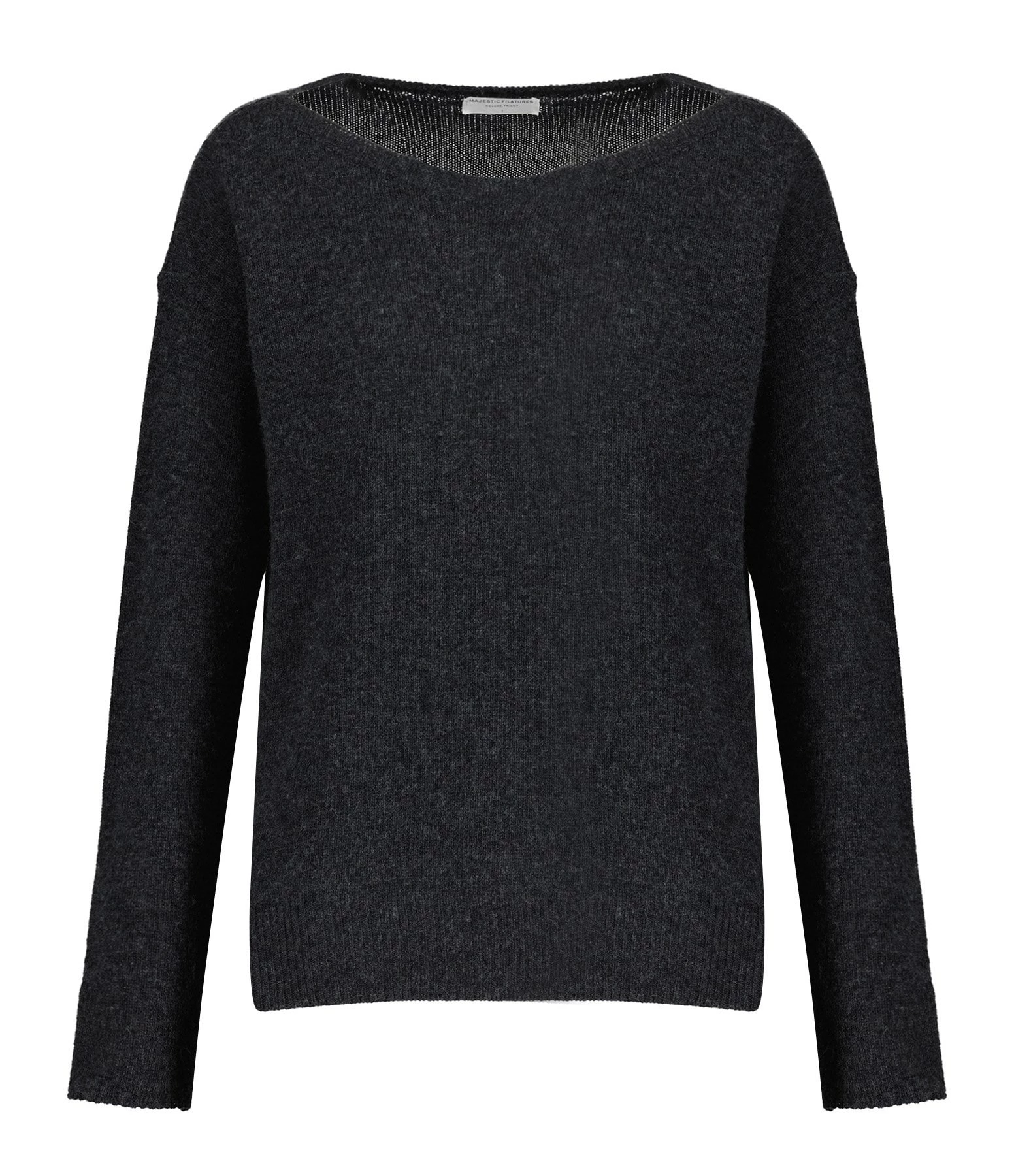MAJESTIC FILATURES Pull Col Bateau Laine Cachemire Anthracite Chiné 1 MAJESTIC FILATURES Pull Col Bateau Laine Cachemire Anthracite Chiné