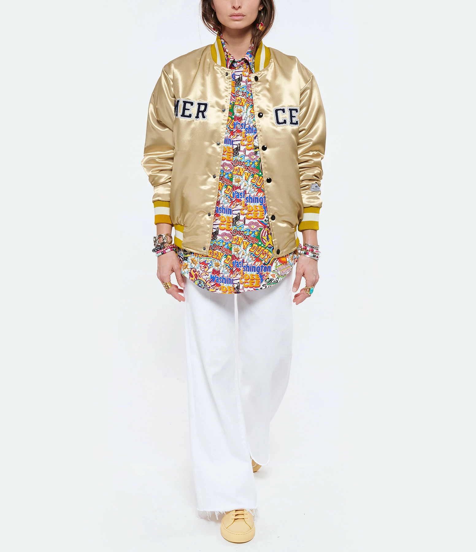 MERCER Veste Bomber Varsity Satin Jaune 4 MERCER Veste Bomber Varsity Satin Jaune – Image 4