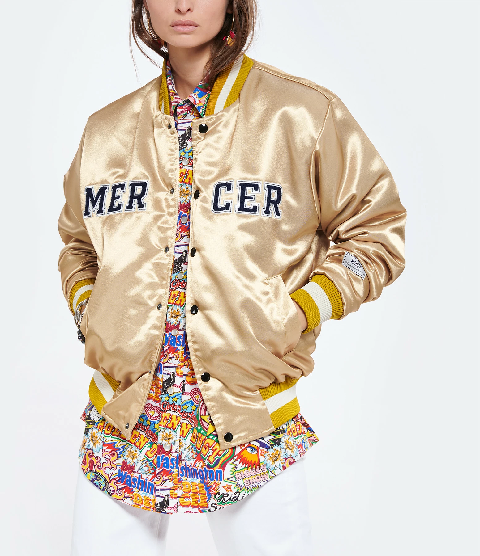 MERCER Veste Bomber Varsity Satin Jaune 3 MERCER Veste Bomber Varsity Satin Jaune – Image 3
