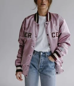 MERCER Veste Bomber Varsity Satin Rose 11 MERCER Veste Bomber Varsity Satin Rose -Majestic Filatures shop merce look20220309 213099