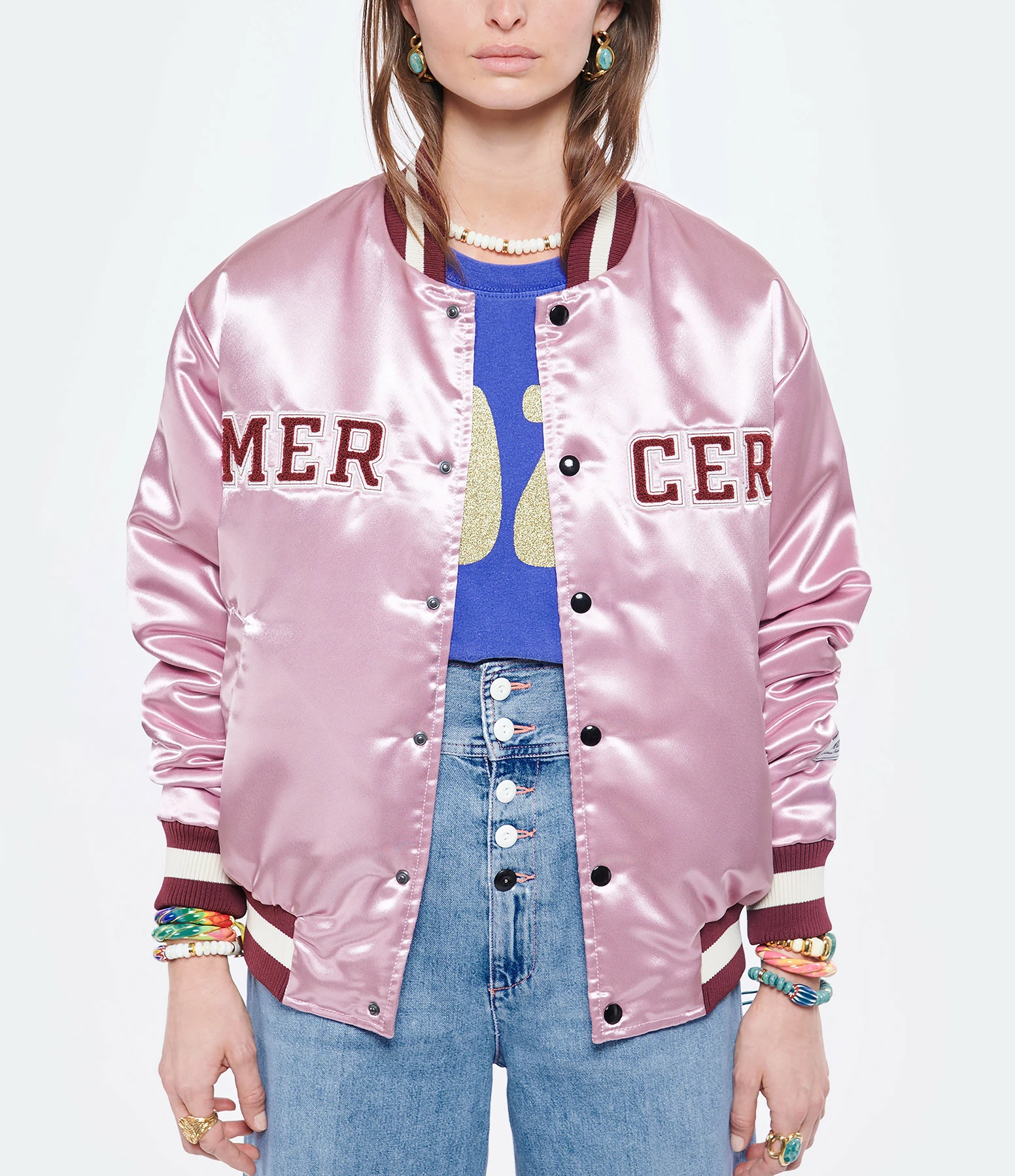 MERCER Veste Bomber Varsity Satin Rose 3 MERCER Veste Bomber Varsity Satin Rose – Image 3