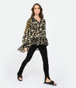 Mes Demoiselles Blouse Ally Soie Noir Beige -Majestic Filatures shop mesde look20221206 201
