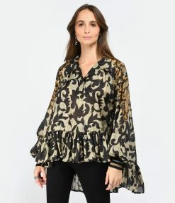 Mes Demoiselles Blouse Ally Soie Noir Beige -Majestic Filatures shop mesde look20221206 211