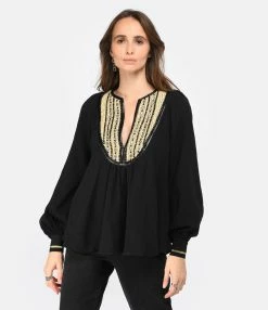 Mes Demoiselles Blouse Nidia Coton Noir -Majestic Filatures shop mesde look20221206 391