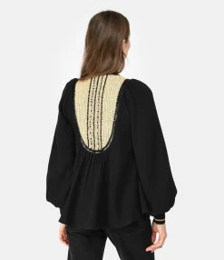 Mes Demoiselles Blouse Nidia Coton Noir -Majestic Filatures shop mesde look20221206 398