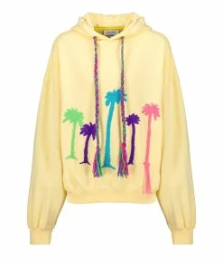 MIRA MIKATI Sweatshirt Hoodie Broderie Palmier Coton Jaune Citron