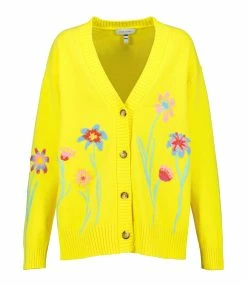 MIRA MIKATI Cardigan Broderie Fleurs Coton Biologique Jaune