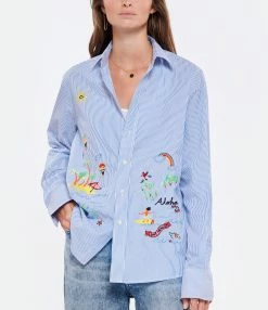 MIRA MIKATI Chemise Coton Bleu -Majestic Filatures shop miras look20220706 104