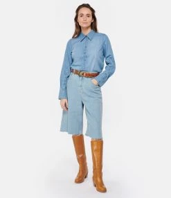 MM6 Maison Margiela Short Coton Denim Bleu Ciel -Majestic Filatures shop mm6s5 look20230126 372