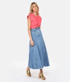 MSGM Jupe Coton Bleu -Majestic Filatures shop msgm3 look20230111 456 1