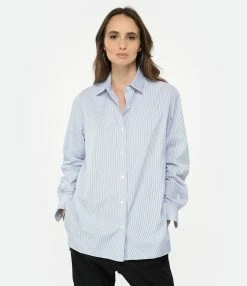 NILI LOTAN Chemise Yorke Coton Rayures Marine Blanc -Majestic Filatures shop nilil look20221227 213