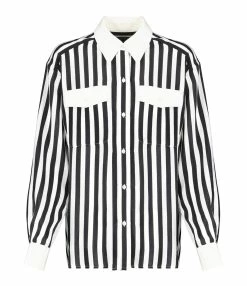 NILI LOTAN Chemise Elsa Soie Rayures Noir Blanc