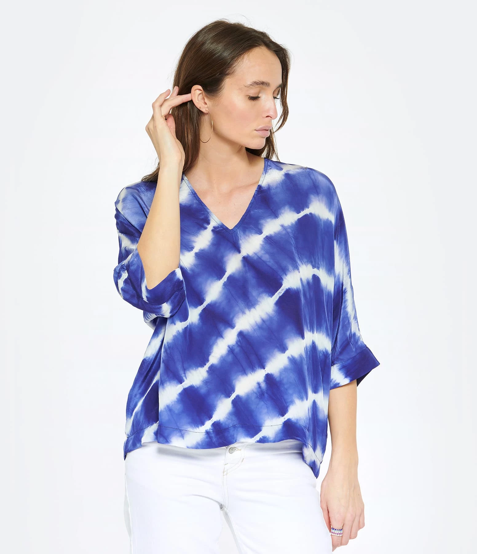 NOUS Blouse Lucil Soie Rayures Bleu Marine 3 NOUS Blouse Lucil Soie Rayures Bleu Marine – Image 3