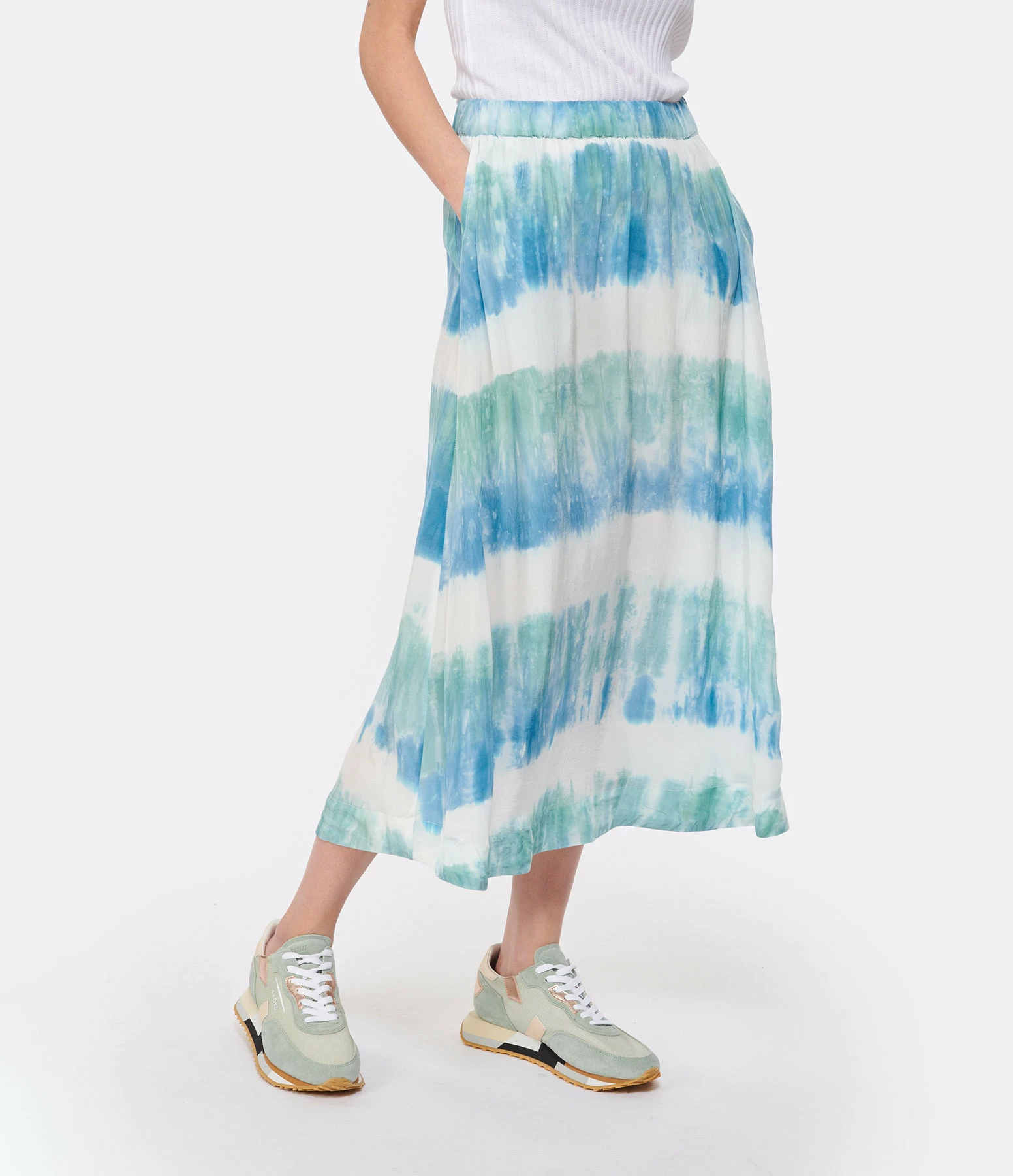 NOUS Jupe Alice Soie Rayures Bleu Aqua 4 NOUS Jupe Alice Soie Rayures Bleu Aqua – Image 4