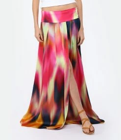 OUD Jupe Calypso Tie And Dye Soie Multicolore -Majestic Filatures shop oudca look20230117 365