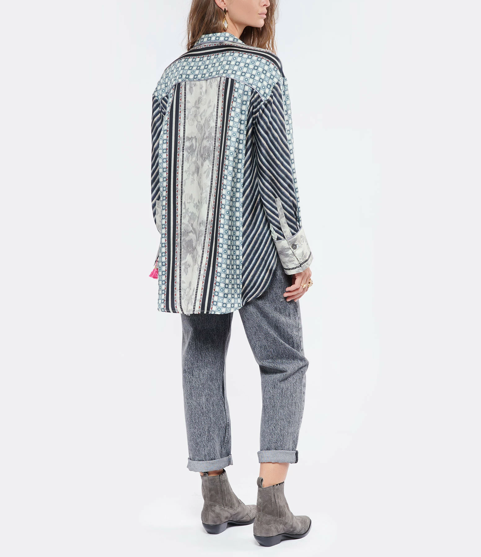 PIERRE-LOUIS MASCIA Chemise Aloe Soie Imprimé Gris Bleu 5 PIERRE-LOUIS MASCIA Chemise Aloe Soie Imprimé Gris Bleu – Image 5