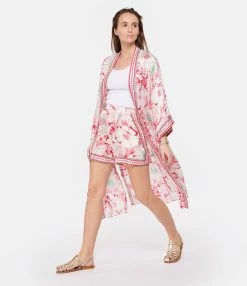 Poupette St Barth Kimono Long Erica Satin Rose -Majestic Filatures shop psbar look20230126 518